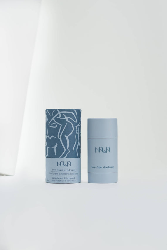 blue cylindrical deodorant tube with decorative blue box
