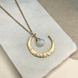 Rainbow Moonstone Crescent Moon Necklace