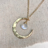 Rainbow Moonstone Crescent Moon Necklace