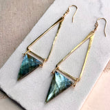 Hammered Triangle Stone Drop Earrings