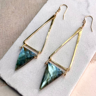 Hammered Triangle Stone Drop Earrings
