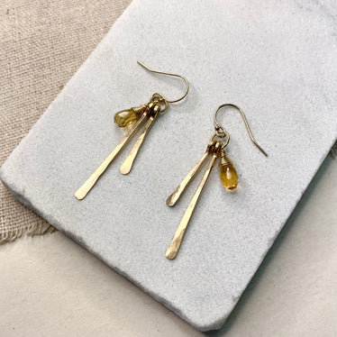 Hammered Fringe Herkimer Diamond Earrings