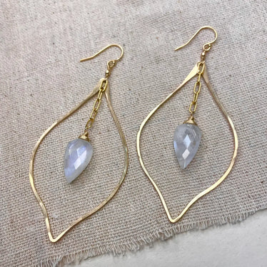 Hammered Petal Moonstone Drop Earrings