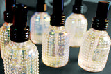travel size decorative holographic glass bottles with black spray nozzles 