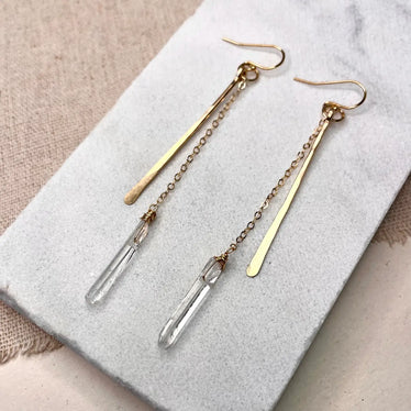 Hammered Stick with Stone Drop Earrings