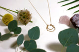 find delicate gold chain holds two hexagon shapes in the middle￼