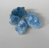 Detail shop showing bright blue color and light reflecting qualities of celestite