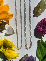 Full Figaro chain necklace next to small size Figaro chain necklace￼