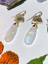 Single stone drop earrings and gold and moon stones