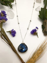Sequin chain drop necklace in sterling silver and labradorite