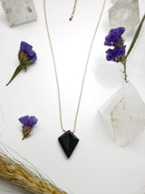 black onyx kite shaped stone on dainty gold chain