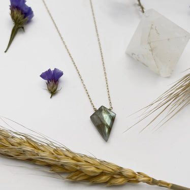 Labradorite kite shaped stone on dainty gold chain