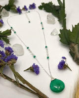 Sequin chain drop necklace in sterling silver and green onyx