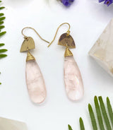 Single stone drop earrings in gold and rose quartz