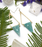 Hammered triangle stone drop earrings with Amazonite stone￼